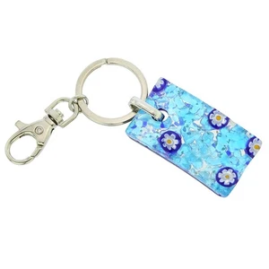 GlassOfVenice Murano Glass Colors Rectangular Keychain - Aqua Blue - Picture 1 of 4