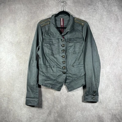 Free People Shrunken 军官夹克女式大号灰色装饰波西米亚 — 第 1/4 张图片