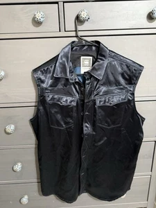 G Star Raw Black Satin vest XL zipper Snap Western Cut EUC - Picture 1 of 5
