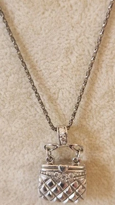 Dije medallón monedero FAS abre plata de ley pequeño diamante con cadena de 18" Foto 1 de 4