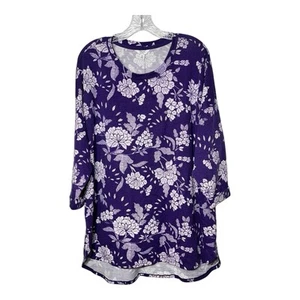 Crown & Ivy Neu mit Etikett Damen Übergröße 2X lila Blumenmuster Top Stretch Bündchen Kurzarm - Bild 1 von 8