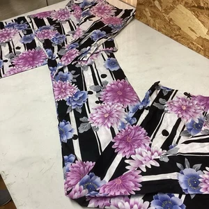 Japanese Traditional Summer Kimono Yukata Black Beautiful Flowers Elegant - Picture 1 of 7