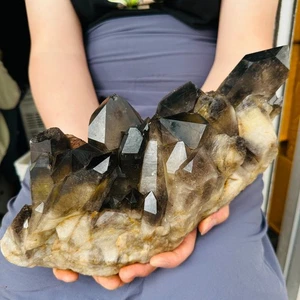 11.1LB TOP Natural Negro Ahumado Cuarzo Racimo Cristal Vug Punto Mineral Espécimen - Imagen 1 de 10