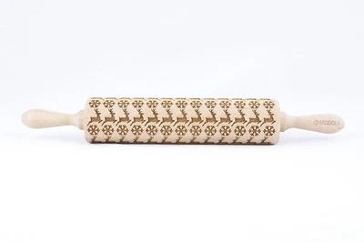 Best Rolling Pin Embossed with REINDEER SNOWFLAKES Pattern for Baking Engraved - Image 1 of 4