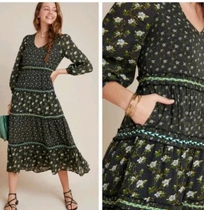 Anthropologie Karoline mehrstufiges Blumen Maxi Midikleid Boho Cottagecore Größe 8 gebraucht, in einwandfreiem Zustand - Bild 1 von 12