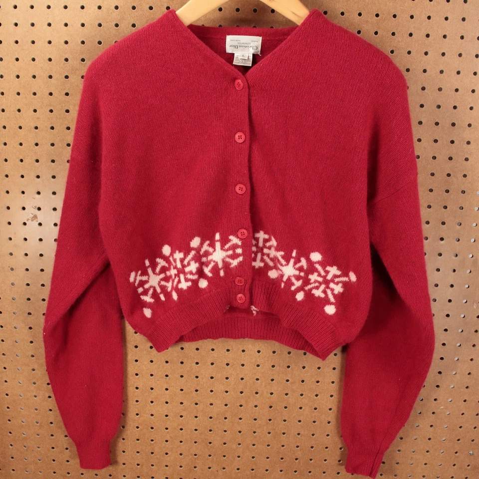 De colección CHRISTIAN DIOR Lana de Cordero Angora Copo de Nieve Vacaciones Navidad Cárdigan GRANDE Foto 1 de 4