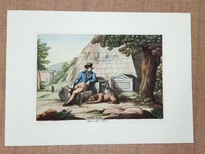 Litografia Riposo dell'Autore Costume Roma Bartolomeo Pinelli Anno 1809 Ristampa - Picture 1 of 1