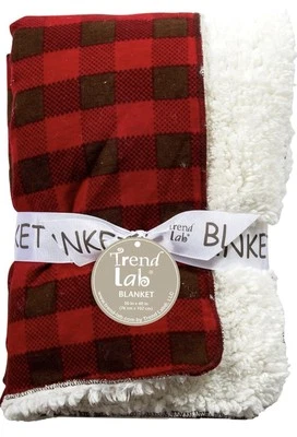 New TREND LAB Flannel Plush Baby BLANKET Red Black Buffalo Plaid Boys/Girls NWT - Image 1 of 3