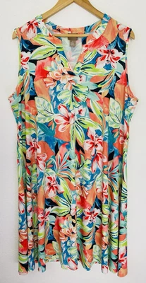 Платье цельнокроеное женское Chico's 3 XL для путешествий курорта цветное тропическое с цветочным рисунком эластичное - Изображение 1 из 4