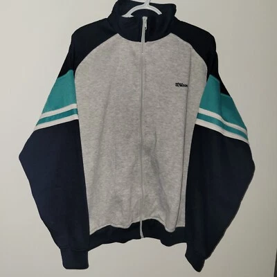 Chaqueta de Pista de Tenis Wilson Vintage Cremallera Completa Gris Azul Teal Para Hombre Talla Grande Foto 1 de 4