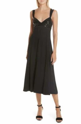 Vestido midi GRIS JASON WU negro adornado con lentejuelas Bustier corpiño espalda abierta 6 = S Foto 1 de 4