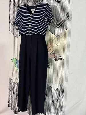 De Colección Años 80 MENU Mono Azul Marino Adjunto Blanco Rayas Chaqueta Recortada Disco Talla 6 Foto 1 de 4