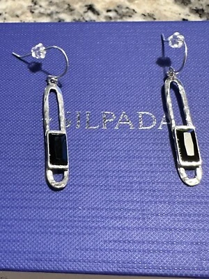 Pendientes colgantes recortados Silpada E2475 plata de ley .925 nuevos circonita cúbica negra costaba $60 Foto 1 de 4