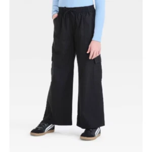 NWT Art Class Girls' Black XL 14 Twill Wide Leg Cargo Pants Elastic Waist - Picture 1 of 8
