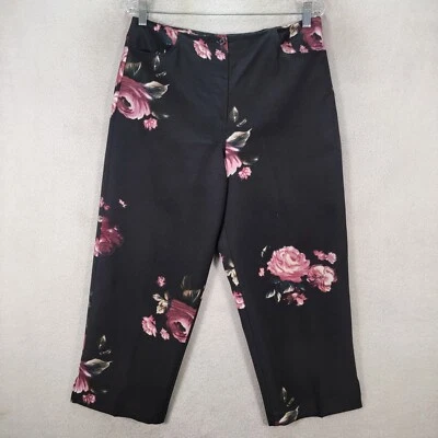Pantalones cortos Larry Levine para mujer talla 12P negros florales elásticos maximalistas Foto 1 de 4