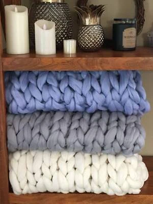 Chunky Knit Blanketl 40" x 60" Throw Twin Merino Blanket Giant Knit, Chunky Wool - Image 1 of 4