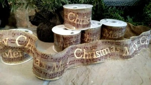 Set 2 NWT 2.5" x 30' Rustic Music Wire Edge Printed Polyester Christmas Ribbon - Picture 1 of 9