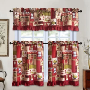 Plume D' Home 3pc Kitchen Curtain Set 2 Tiers 35"L × 28"W + 1 Valance 58" × 16" - Picture 1 of 14