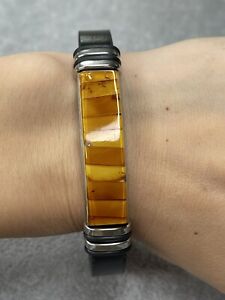 Genuine Baltic Amber Bracelet.UNISEX AMBER Bracelet with Leather. Amber Leather