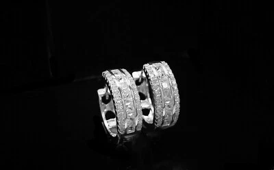 1.30 Ct Princess Cut Moissanite Lab-Created Hoop Earrings 925 Sterling Silver - Image 1 of 4