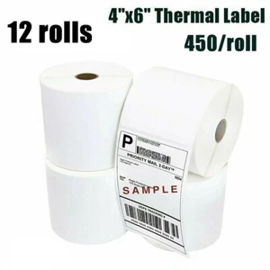 12 rollos 4"x6" etiqueta de envío térmico directo 450/rollo para Eltron 2844 Zebra ZP450 - Imagen 1 de 8