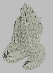 Praying Hands Belt Buckle New Men Women Silver Metal Iced Blinged Style Cowgirl - Picture 1 of 8