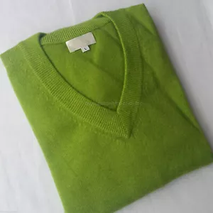Men's A-Grade Cashmere Sweater - 100% Pashmina Jumper V-neck Lime Color Pullover - Bild 1 von 1