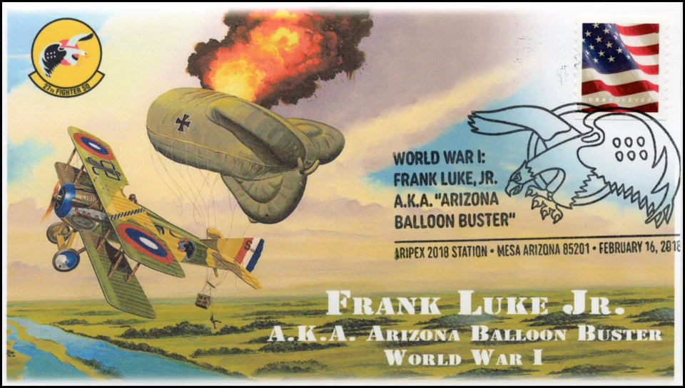 18-036, 2018, Frank Luke Jr.,  Pictorial Postmark, Event Cover, Mesa AZ - Image 1 of 1