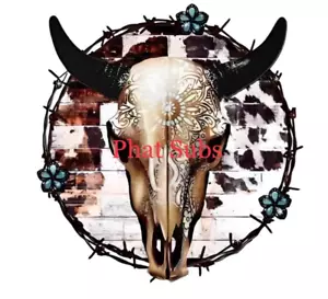 Sublimation Print Bull Skull Circle Western Ready to Press Heat Transfer - Picture 1 of 1