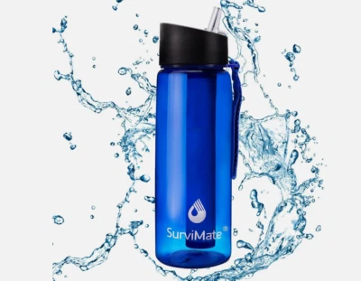 SurviMate Filtered Water Bottle BPA Free w 2-Stage Integrated Filter Straw - Image 1 of 4