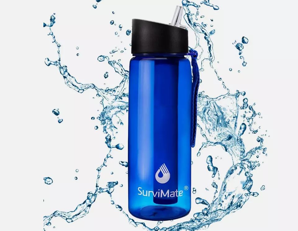 SurviMate Filtered Water Bottle BPA Free w 2-Stage Integrated Filter Straw - Image 1 of 4