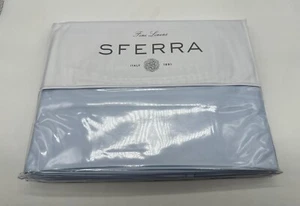 NEW Sferra Marialva Cotton & Silk Full/Queen Flat Sheet Blue FREE Shipping - Picture 1 of 4