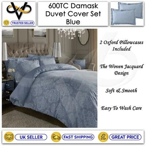 Luxus 600TC Damast Jacquard Bettbezug Set Baumwolle reiche Bettwäsche & Kissenbezüge - Bild 1 von 7