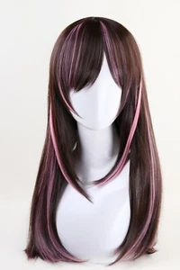 For Cosplay Kizuna Ai A.I. Channel Anchor Brown Pink Mixed Long Straight Wig