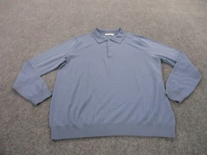 Woolovers Sweater Adult L Blue Wool Polo Jumper Pullover Merino Grandpa Mens - Picture 1 of 9