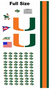 MIAMI HURRICANES FULL SIZE FOOTBALL HELMET DECALS WITH STRIPE 8 Mil Convex - Picture 1 of 1