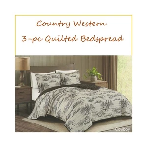 Country Western Bedding Quilts Set Queen King Cowboys Black & White 3 Piece Qu - Picture 1 of 5