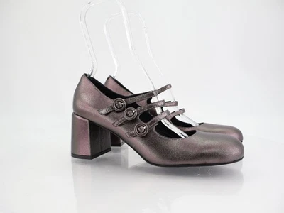 Jeffrey Campbell Tierz Mary Jane Pump Size 10 Pewter Iridescent Strappy Block - Image 1 of 4