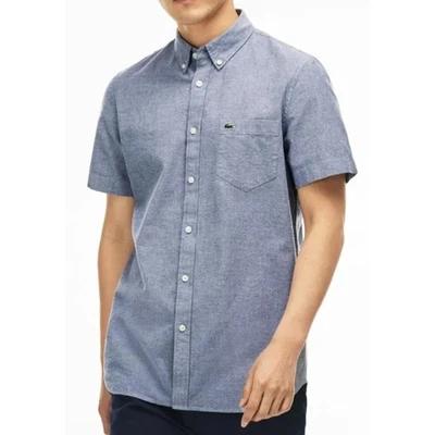 Camisa lisa Oxford de manga corta para hombre Lacoste calce regular camisa safari/blanca 2XL Foto 1 de 2