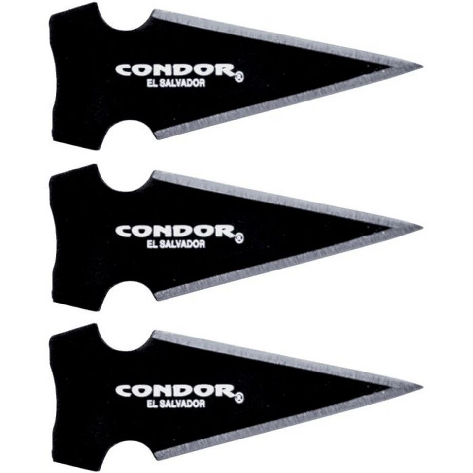 Condor Set of Three Black Saighead 420hc Arrow Heads W/ Tan Sheath 3942185ss
