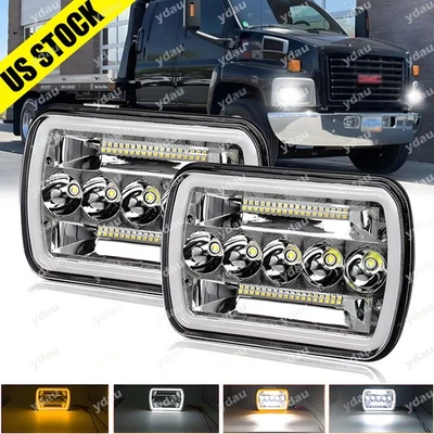 Par de faros LED PUNTO 7x6 5x7 pulgadas con DRL para GMC Safari C6500 C7500 Topkick Foto 1 de 4