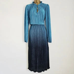 NUEVO Maxi Vestido Ex Wallis 10-18 Azul Ombre Plisado Ojo de Cerradura Flotante Vacaciones - Imagen 1 de 8