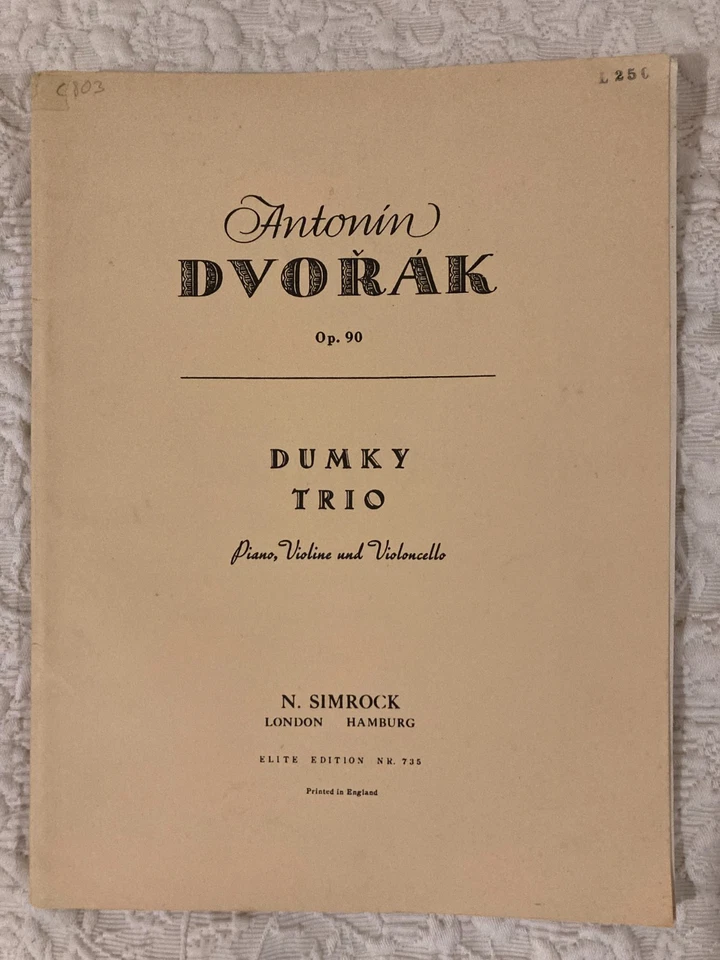 Dvorak Dumky Piano Trio Op 90 Violin & Cello  N. Simrock edition - Image 1 of 1