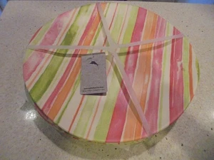 4 Tommy Bahama pink/green/orange stripe melamine dinner plates brand-new pretty! - Picture 1 of 2