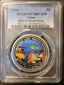2000 Palau Ocean Scen KM-48 Marine Life Protection $5 Silver Proof PCGS PR70DCAM - Picture 1 of 2