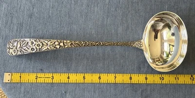 Kirk Sterling Silver 11” Repousse Soup Ladle With Mono. Classic Baltimore Silver - Image 1 of 4