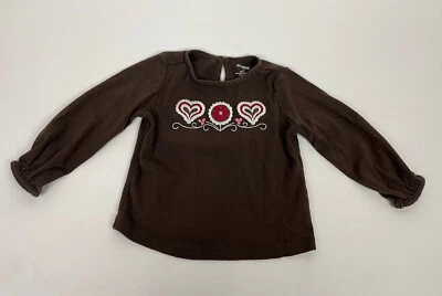 Camisa Gymboree Floral Corazón Bordada Marrón Manga Larga Alpine Sweetie2 2T Foto 1 de 4