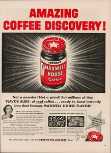 Maxwell House 1954 café preparación instantánea vintage retro impresión anuncio granos sabor brotes - Imagen 1 de 8