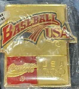 Sealed 1.5" Vintage 1996 Olympic Games Baseball USA Coca Cola Pin Atlanta Coke - Picture 1 of 3