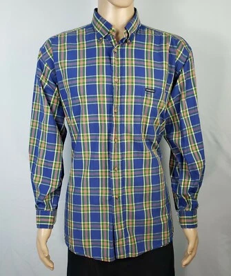 Camisa de vestir vintage de madera y gris para hombre L grande azul a cuadros manga larga abotonada Foto 1 de 4